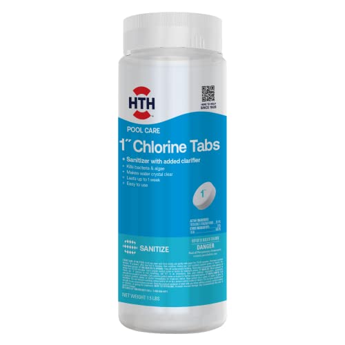 HTH 42049 Swimming Pool Care 1' Chlorine Tabs, Swimming Pool Chlorinating Sanitizer, 1.5lb