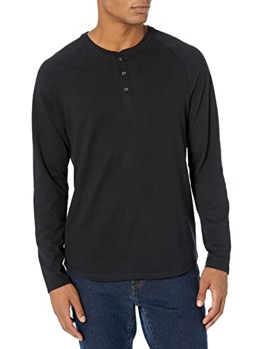 Amazon Essentials Men's Regular-Fit Long-Sleeve Henley Shirt (Available in Big & Tall), Black, Large