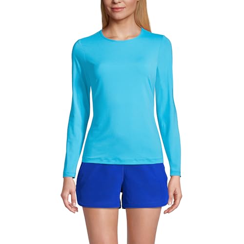 Lands' End Womens Long Sleeve Swim Tee Rash Guard Turquoise Regular Small