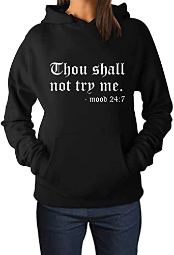 Awon Teen Girls Womens Funny Hoodies Letter Printed Thou Shall Not Try Me Women's Hoodie Pullover Sweatshirt (black, L)