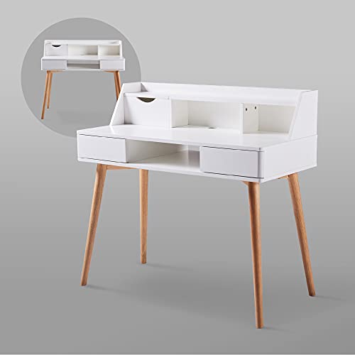 Teamson Home Creativo Wooden Writing Desk with Storage for Work from Home Office, White/Natural