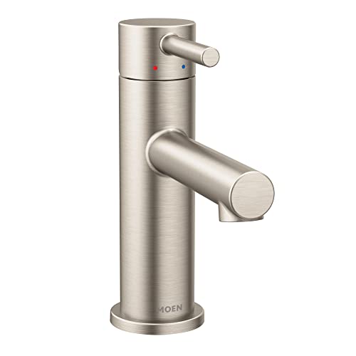Moen Align Brushed Nickel One-Handle Modern Bathroom Faucet with Drain Assembly and Optional Deckplate, 6190BN