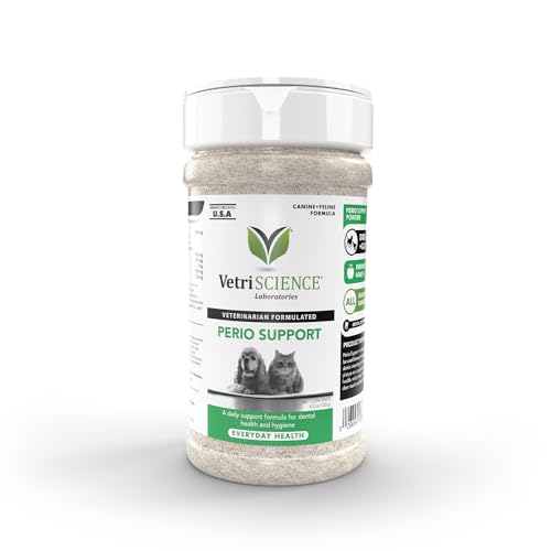 VetriScience Perio Support Cat & Dog Teeth Cleaning Dental Powder - Cat & Dog Breath Freshener - Clinically Proven Cat & Dog Dental Care, Up to 192 Servings​