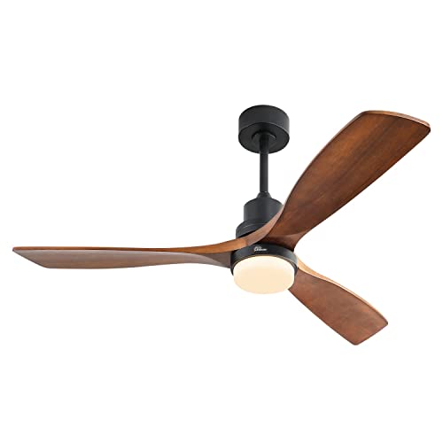 Sofucor 52 Inch Ceiling Fan With Lights Remote Control 3 Wood Fan Blade Ceiling Fans Noiseless DC Motor Solid Walnut and Matte Black For Farmhouse Modern Style