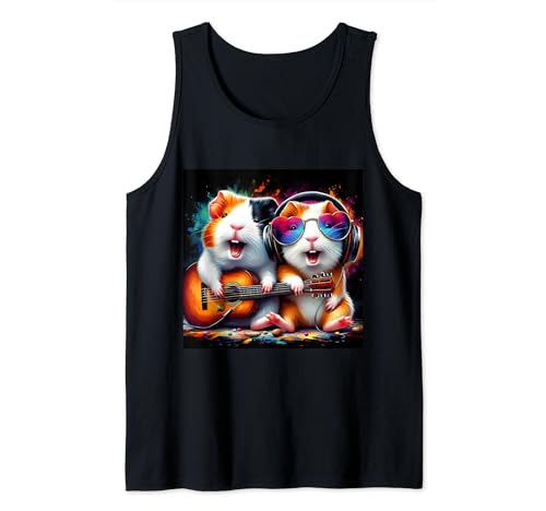 guinea pigs Playing Banjo Guitar dj Sunglasses Headphones Tank Top