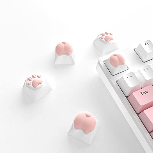 Custom 4 Pcs Cute Cat Claw and Butt Shape PBT&Silicone Keycaps Set Ergonomic OEM R4 Profile for 61/84/96/104 Key AKKO Gateron Kailh Cherry MX Cross Type Switch Mechanical Gaming Keyboard DIY(Pink-4)