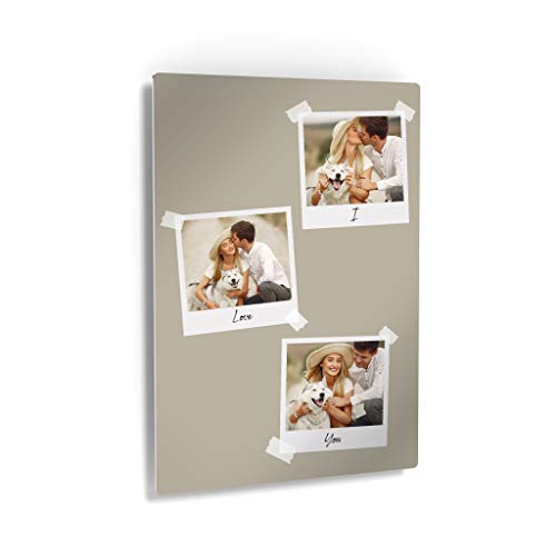Smile Art Design Custom Photo Print Metal Print with your Photos Personalized Photo 3 Images Polaroid Photo Collage Picture Grey with I love You Quote Personalized Gift Wedding Gift - 17x11 inches