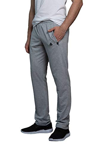 SCR SPORTSWEAR Men's Sweatpants Workout Athletic Running Sweats Lounge Pants Zipper Pockets (Straight, 34W x 34L, Straight/Light Grey Heather)
