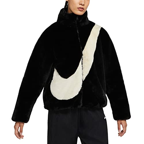 Nike Sportswear Faux Fur Women's Full-zip Jacket (as1, alpha, s, regular, regular, Black/Fossil)