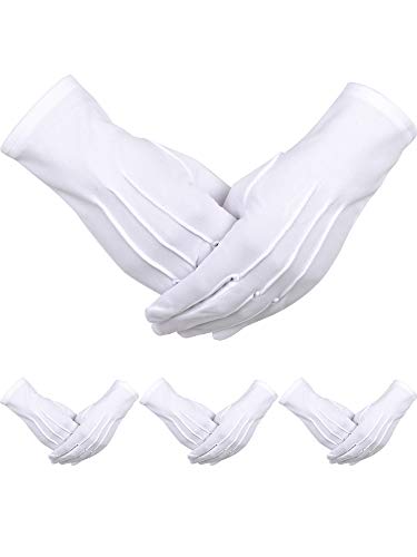 Sumind 4 Pairs White Cotton Gloves Adult Uniform Gloves Dress Glove for Police Formal Tuxedo Guard Parade Costume (White E)(White)