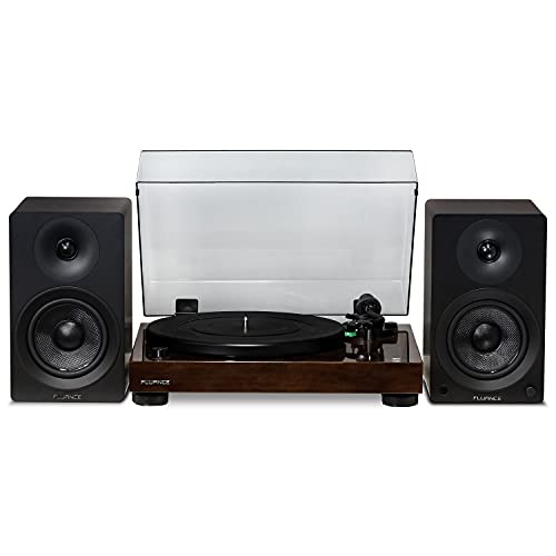 Fluance RT81 Elite High Fidelity Vinyl Turntable with Ai41 Powered 5' Stereo Bookshelf Speakers, Diamond Stylus, Belt Drive, Built-in Preamp, 90W Class D Amplifier, Bluetooth (Natural Walnut)