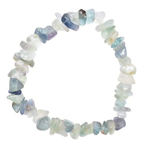 CHARGED Premium Rainbow Fluorite Crystal Chip Bracelet Stretchy + Selenite Charging Heart Included (Increase Clarity & Focus, Remove Energy Blocks & Cleanse Your Aura)