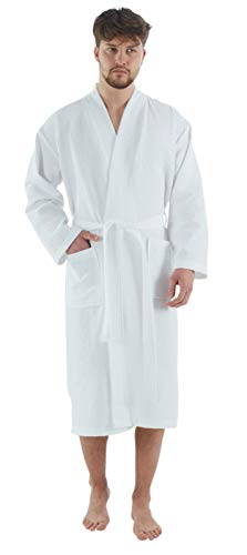 BAGNO MILANO Mens Waffle Robe – Lightweight Cotton Blend Waffle Bathrobe Men for Spa, Made in Turkey, Large White