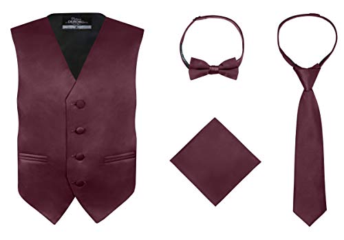 S.H. Churchill & Co. Boy's 4 Piece Vest Set, with Bow Tie, Neck Tie & Pocket Hankie, Burgundy Size 10