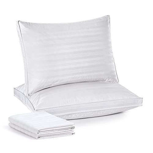 puredown Goose Feathers and Down Pillow, Bed Pillow for Sleeping, Hotel Collection Gusseted 2 Outer Protectors, Cotton Fabric, White, King Size, Set of 2
