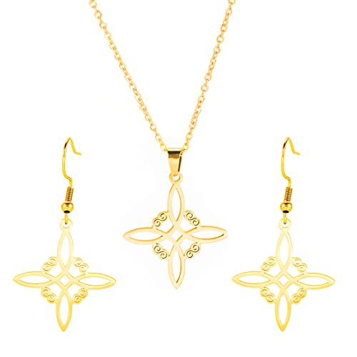EUEAVAN Irish Celtic Knot Necklace Witch's Knot Earring Set Nordic Minimalist Geometric Pendant Choker Amulet Good Luck Jewelry Set Woman Girl (Celtic set gold)