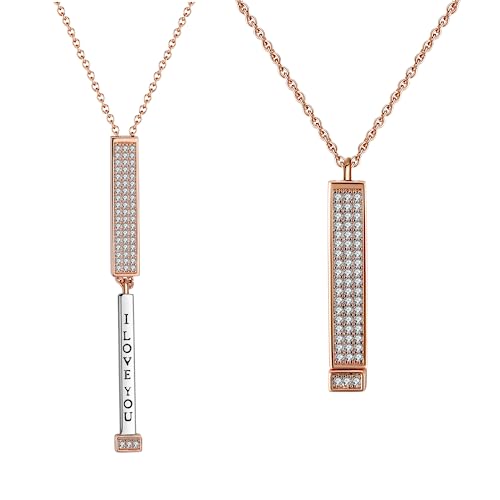Krestella - I Love You Necklace Gifts for Her, Birthday Gifts for Girlfriend, Wife Anniversary, Romantic Gifts, Secret I Love You Necklace Gift for Women, 14K Rose Gold Plating