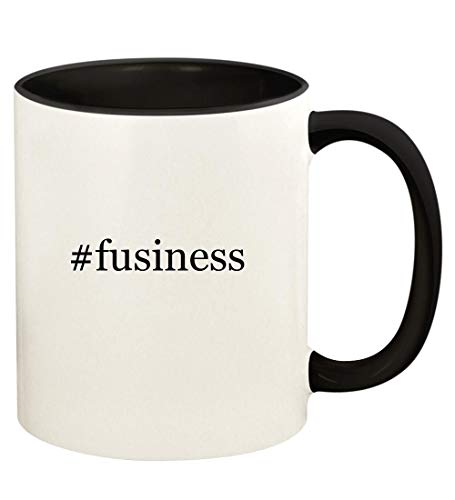 Knick Knack Gifts #fusiness - 11oz Hashtag Ceramic Colored Handle and Inside Coffee Mug Cup, Black