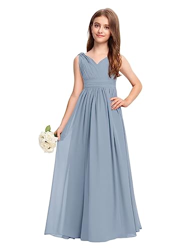 Kismissal Junior Bridesmaid Dress Dusty Blue Wedding Flower Girl Dresses for Teen Girls Dresses Chiffon (as1, Numeric, Numeric_14, Regular, Dusty Blue)