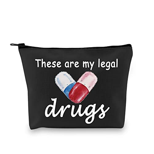 G2TUP Funny Medicine Bags for Women These are My Legal Drugs Cosmetic Bag Travel Pill Bags for Patient Friend (These are My Legal Drugs Black)