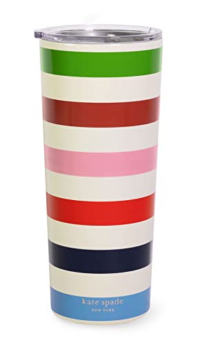 Kate Spade New York Cute Stainless Steel Mug, 24 Ounce Travel Tumbler, Double Wall Insulated Cup with Lid, Adventure Stripe