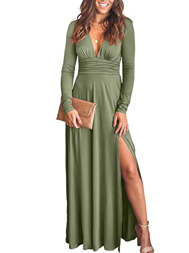 ANRABESS Women's Long Sleeve Sexy Deep V Neck High Waist Slit Cocktail Party Evening Maxi Semi Formal Wedding Guest Prom Dresses 2023 Elegant Graduation Dress 586-junlv-M