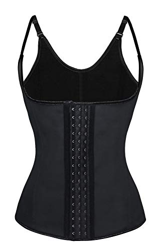 Charmian Women's Plus Size Steel Boned Latex 3 Rows of Hooks Sport Workout Waist Trainer Body Shaper Corset Vest Halter-Latex-Black XXXX-Large