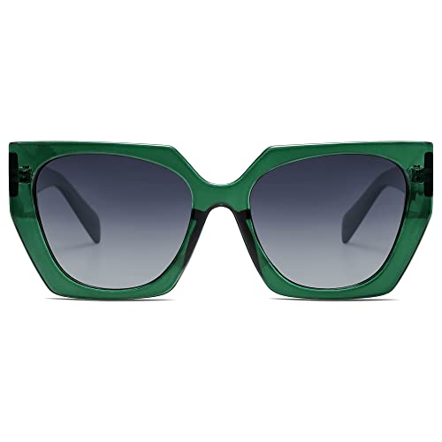 SOJOS Retro Polarized Oversized Sunglasses Womens Big Square Vintage Designer Sunnies SJ2205, Clear Green/Grey