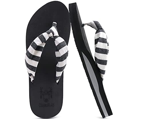 KuaiLu Flip Flops for Women with Arch Support Yoga Mat Comfortable Summer Beach Walking Thong Cushion Sandals Slip On Indoor Outdoor Black Size 8.5