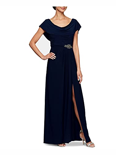 Alex Evenings Women's Long Cowl Neck A-Line Dress, Navy, 10