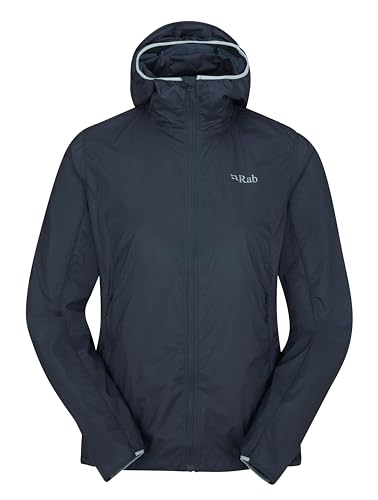 RAB Women's Vital Hoody Ultralight Windproof Shell Jacket for Hiking, Trail Running, & Climbing - Tempest Blue - Small