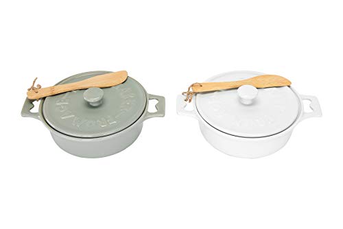 Creative Co-Op Brie Bakers with Lids & Wood Spreaders (Set of 2 Colors)