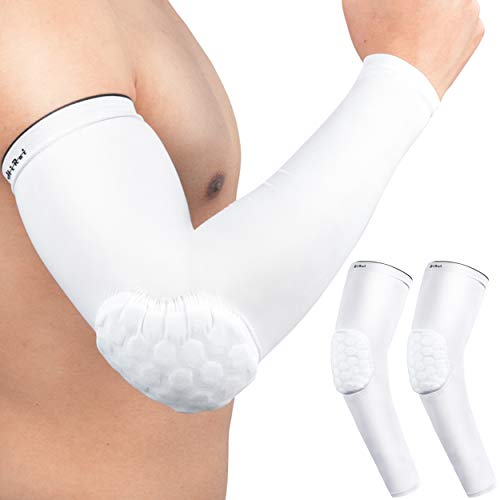 HiRui Elbow Pads Elbow Brace, Basketball Shooter Sleeves Arm Compression Sleeves (White, Large)