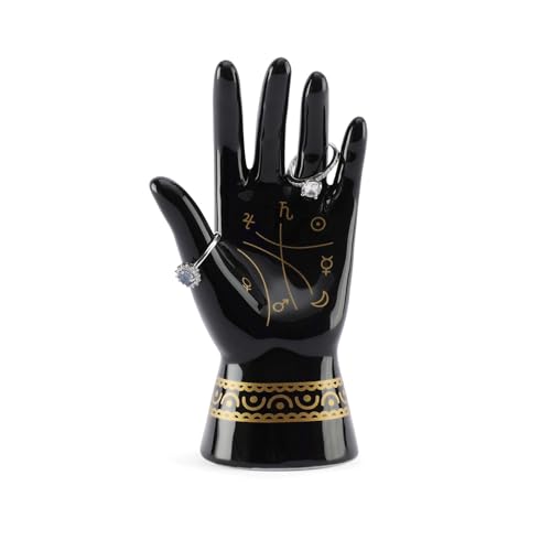 JOYIMARR Hand Ring Holder Palm Reader Jewelry Holder Stand, Witch Mystical Gifts For Women,Black Palmistry Hand Psychic Fortune Teller Ceramic Figurine Sculpture