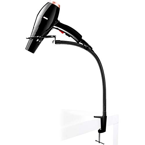 CHRUNONE Hands Free Blow Dryer Holder, Stainless Steel Hair Dryer Stand Clamp Mount for Countertop, Adjustable Hair Dryer Holder for Dog Grooming Table Arm with Clamp (Black)