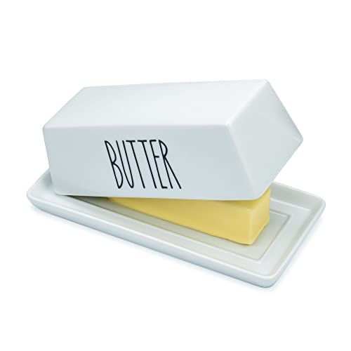 Heartland Home Porcelain Covered Butter Dish with Lid for Countertop (Without Handle). 7.6' x 3.8' Butter Holder Container for One Stick of Butter. Textured Tray Butter Keeper for Non Slip Storage