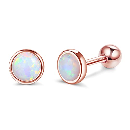 Milacolato 925 Sterling Silver Stud Earrings 18K Rose Gold Plated Hypoallergenic Gemstone Stud Earrings 4mm Created-Opal Stud Earrings for Women