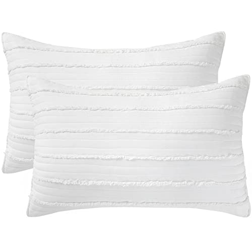 BOSOWOS Standard Size Pillow Shams Set of 2, Ultra Soft Breathable 20 x 26 Inches Pillow Case Envelope Closure, Microfiber Farmhouse Bed Pillowcases for Easy Care, White
