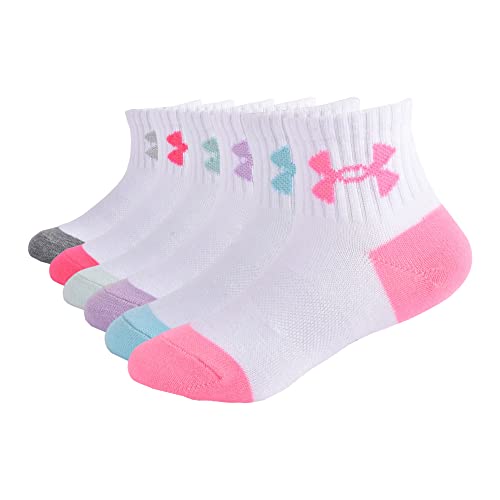 Under Armour Girls Multi Pack Quarter Sock, White (2-pack), 4-6 US
