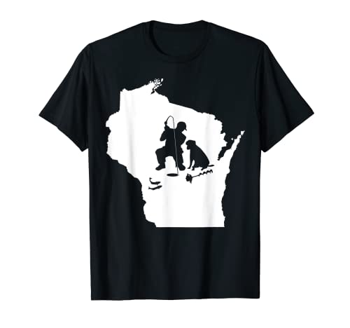 Wisconsin Ice Fishing State Map T-Shirt