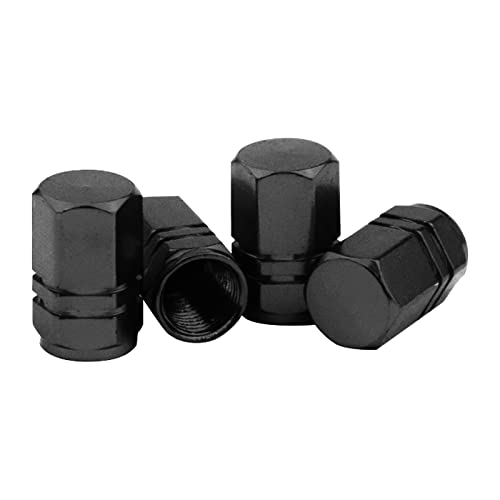 QODOLSI Pack-4 Tire Stem Valve Caps, 0.6' x 0.37' Leak-Proof Aluminum Alloy Tire Valve Cover for Cars SUVs Trucks (Black)