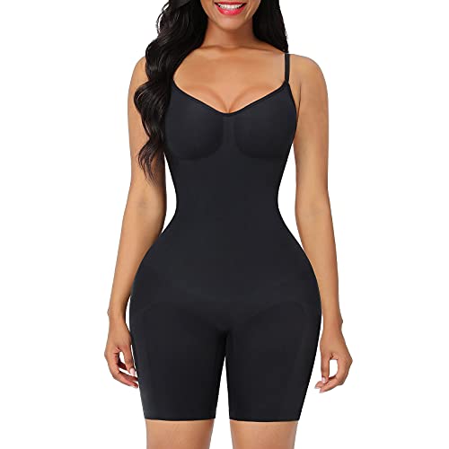 FeelinGirl Body Shaper Tummy Control Shapewear Plus Size Seamless Full Waist Trainer Butt Lifter Bodysuit Back Support Black M/L
