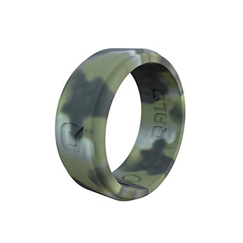 QALO Men's Rubber Silicone Ring, Step Edge Q2X Rubber Wedding Band, Breathable, Durable Rubber Wedding Ring for Men, 9mm Wide 2mm Thick, Camo, Size 10