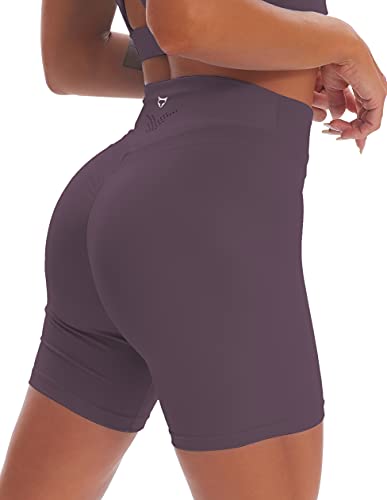 TomTiger Yoga Shorts for Women Tummy Control High Waist Biker Shorts Exercise Workout Butt Lifting Tights Women's Short Pants (Black Plum, XL)
