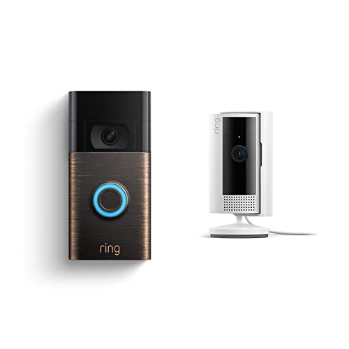 Ring Video Doorbell, Venetian Bronze with All-new Ring Indoor Cam, White