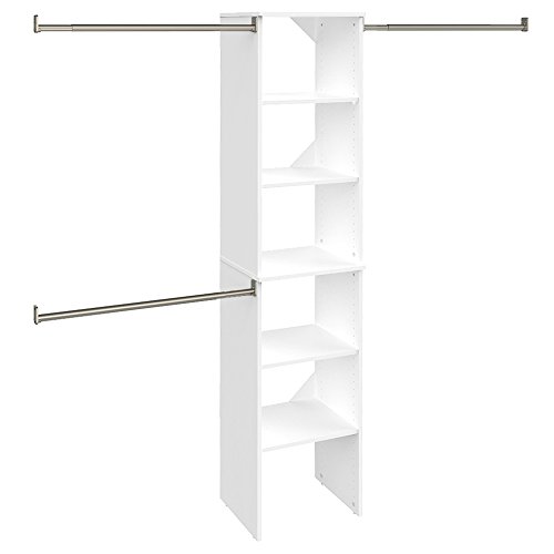 ClosetMaid SuiteSymphony Wood Closet Organizer Starter Kit with Tower and 3 Hang Rods, Shelves, Adjustable, Fits Spaces 4 – 9 ft. Wide, Pure White, 16'