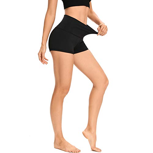 LXNMGO Women's 2' High Waist Yoga Shorts Tummy Control Biker Running Workout Compression Shorts for Women Black, L