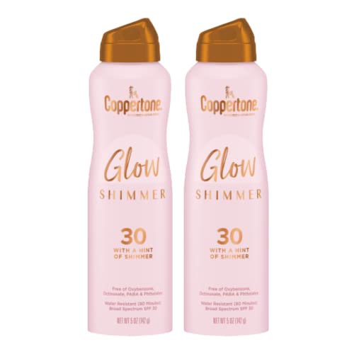 Coppertone Glow with Shimmer Spray Sunscreen, Broad Spectrum SPF 30 Sunscreen, 5 Oz, Pack of 2