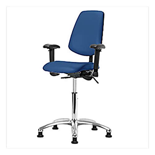 Thomas 1163V95 ESD/Cleanroom Vinyl Desk Height Chair with Medium Back, Chrome Base, with Tilt, Adjustable Arms, ESD Glides, Blue