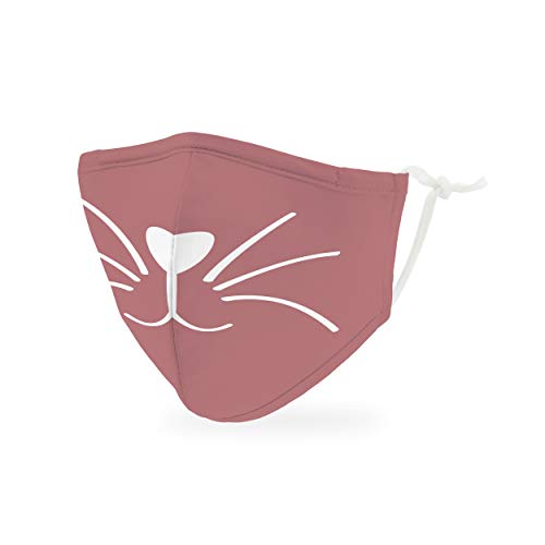 WEDDINGSTAR 3-Ply Kid's Washable Cloth Face Mask Reusable and Adjustable with Filter Pocket - Pink Kitty